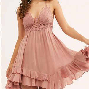 Pink Lace Mini Summer Dress - Free People One Adella Slip